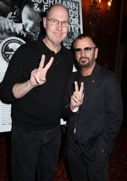 LOS ANGELES, CA - FEBRUARY 12: Apple Corp CEO Jeff Jones and musician Ringo Starr attend GRAMMY-Nominatied Artist Klaus Voorman With Debut Of Original Beatles "Revolver" Cover Artwork Display at Millennium Biltmore Hotel on February 12, 2011 in Los Angeles, California. (Photo by Paul Redmond/FilmMagic)