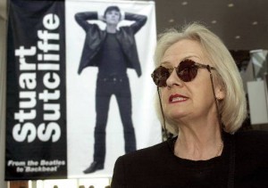 Pauline Sutcliffe talks about her late brother, Stuart Sutcliffe, during a party opening the exhibit on the former Beatle at the Rock and Roll Hall of Fame in Cleveland  Monday, May 15, 2001. (AP Photo/Mark Duncan)