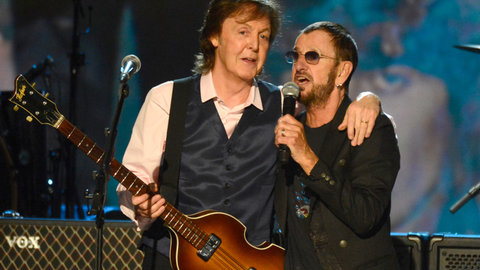 Paul McCartney and Ringo Starr perform at Los Angeles Convention Center on Jan. 27, 2014 in Los Angeles.  