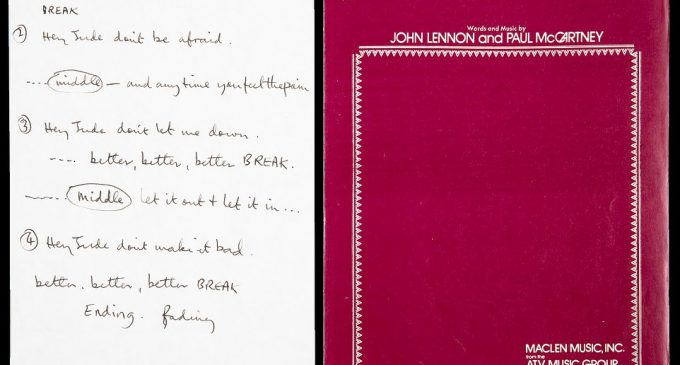 Paul McCartney’s handwritten lyrics for Beatles classic Hey Jude set to fetch £150,000 at auction | Daily Mail Online